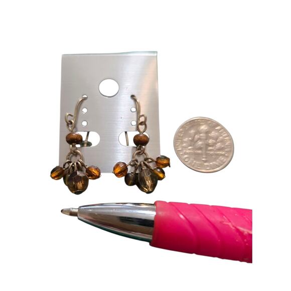 Pierced Earrings Vintage Brown Clustered Beads Artisan Minimalist Dangle SKU2400 - Picture 4 of 4
